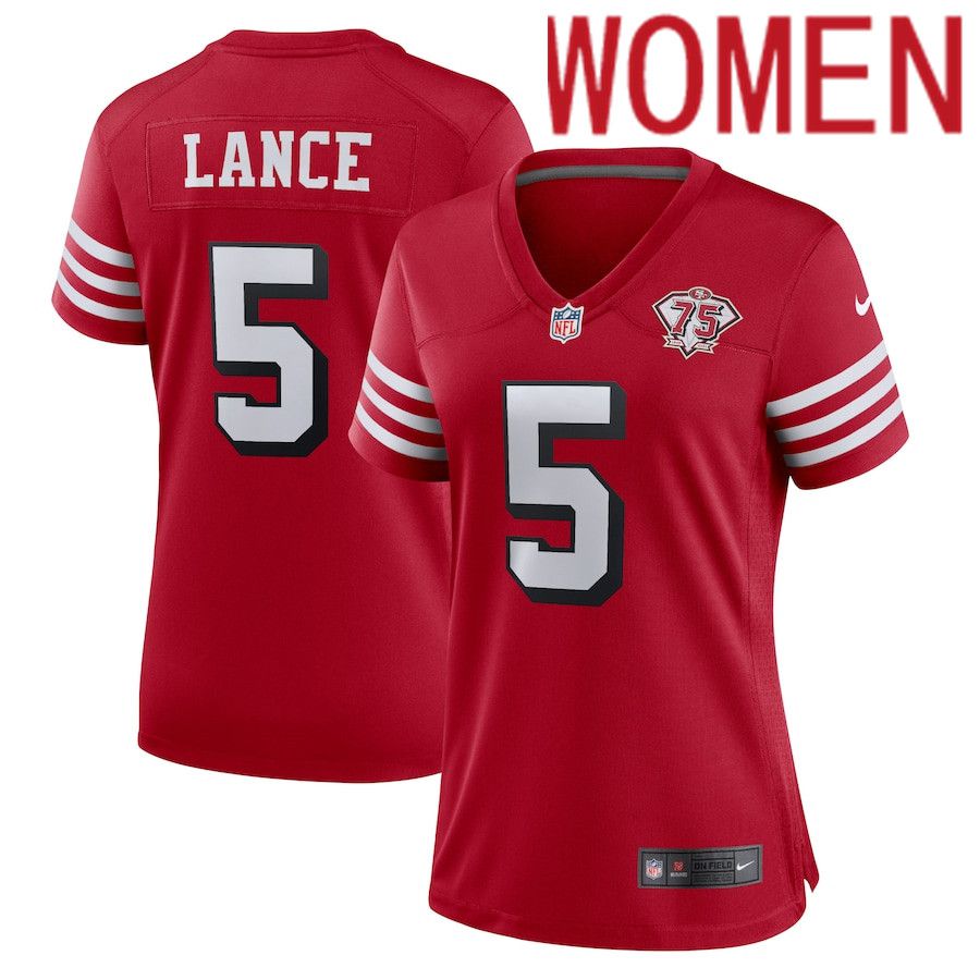 Women San Francisco 49ers #5 Trey Lance Nike Scarlet 75th Anniversary Alternate Player Game NFL Jersey